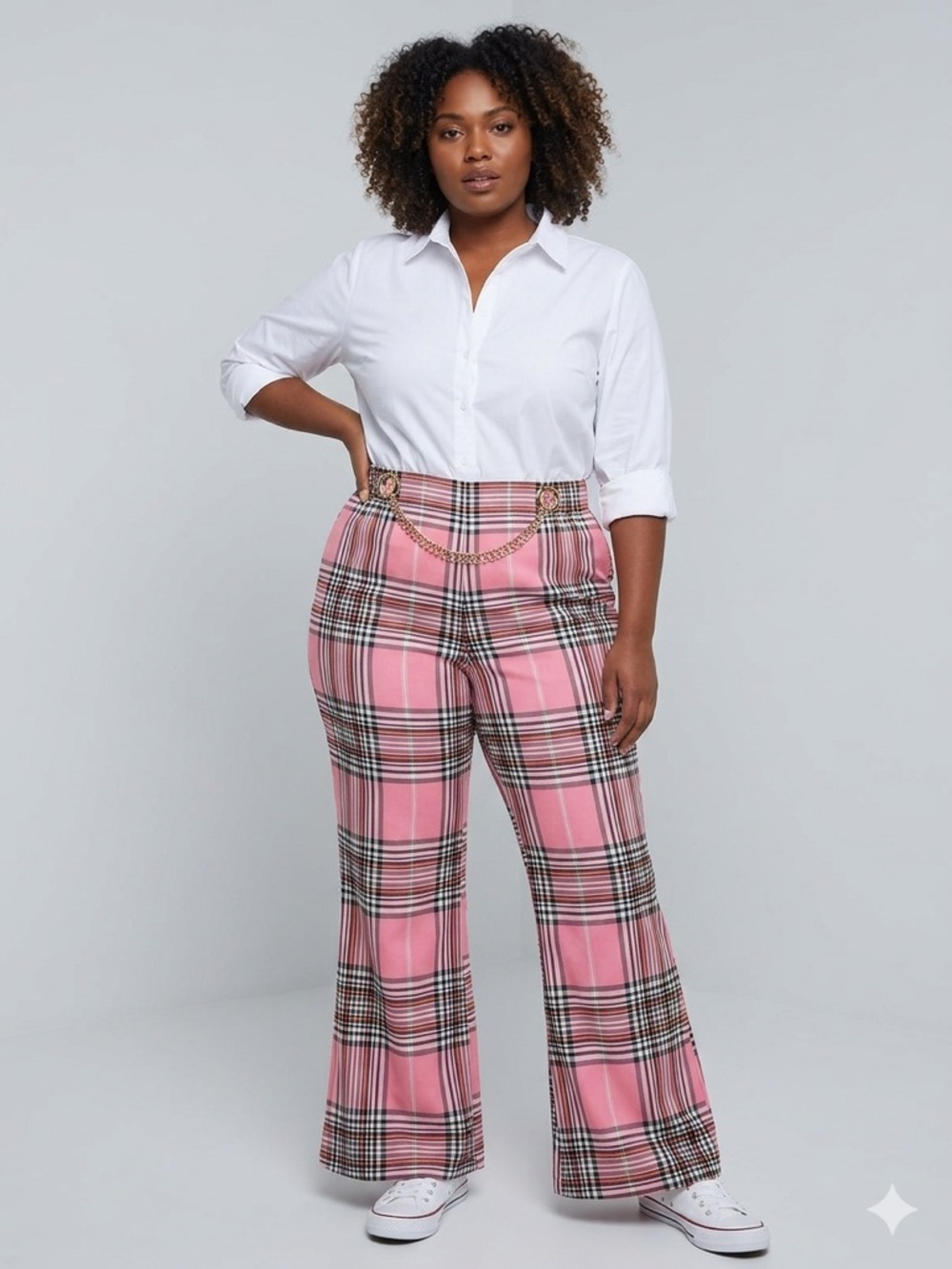 Like An Angel Pink Plaid High-Waisted Flare Pants